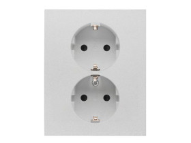SIMON 55 Gniazdo podwójne z uziemieniem SCHUKO z przesłonami zaciski śrubowe aluminium mat TGSZ2PZFAR/143 KONTAKT SIMON
