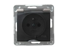 IMPRESJA Gniazdo pojedyncze z uziemieniem IP44 z klapką tytanowe GPH-1YZ/m/23/d OSPEL