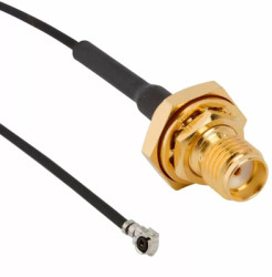 Coaxial cable, SMA jack (straight) to AMC plug (angled), 50 Ω, 1.32 mm micro cable, grommet black, 300 mm, 336303-13-0300