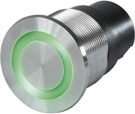 Vandal-proof pushbutton, 1 pole, silver, illuminated  (RGB), 0.1 A/60 V, mounting Ø 19.1 mm, IP67, 3-101-419