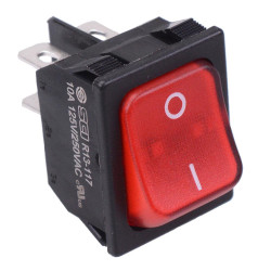 Red 230V illuminated On-Off Rectangle Rocker Switch DPST 10A R13-117B-01