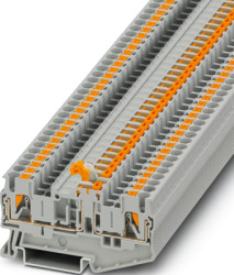 Knife disconnect terminal, push-in connection, 0.34-4.0 mm², 2 pole, 16 A, 6 kV, gray, 3210157