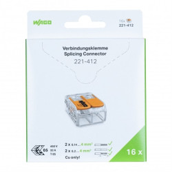 WAGO COMPACT 221-412 Szybkozłączka 2x 0,2-4,0mm2 uniwersalna (na drut / na linkę) 450V/32A ORYGINALNA blister 16szt.