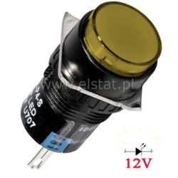 Przełącznik chwilowy okrągły, pomarań, LED 12V