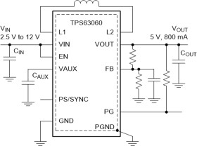 2.5V to 12V input voltage, 93% Efficient, 2.25A Switch Current Limit, Buck-Boost Converter