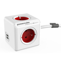 Rozgałęźnik elektr. 2402RD 2xUSB PowerCube Extended USB 2,1A czerwony - z kablem 1,5m...