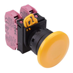 YW1B-M4E02Y Yellow 22mm Mushroom Momentary Push Button Switch 2NC IP65 IDEC
