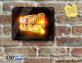 Old School RETRO GAMES Logo on rustic - Metal Sign