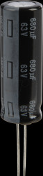 EEUFR1J681L Electrolytic capacitor, radial, 680 µF, 63 V, 105°C, low ESR