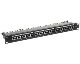 Patch panel kompletny 19 cali 24x RJ45 S/FTP kat. 6 1U z tacką czarny (RAL 9005) DN-91624S-EC