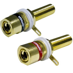 Gniazdo bananowe złote montażowe 40mm, czerwony