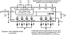 Dual-display white LED driver with 3/2x switched capacitor Boost