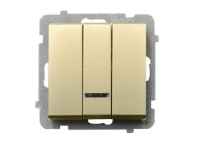 SONATA Wyłącznik potrójny z podświetleniem IP20 szampański złoty ŁP-13RS/m/39 OSPEL