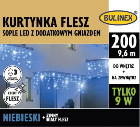 Lampki Bulinex 200led niebieskie 9,60m kurtyna sople flesz