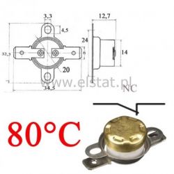 Wyłącznik termiczny 80°C bimetalowy NC 6A ruchom