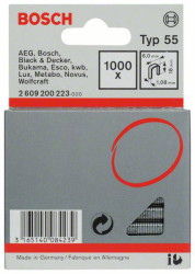 Zszywki z cienkiego drutu, typ 55, 6 x 1,08 x 18 mm, 1000 szt. Bosch Accessories 2609200223, N/A, Wymiary (D x S) 18 mm