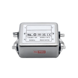 Filtr sieciowy 10A 1-fazowy 470kΩ 115/250 V AC 50 → 60Hz 2 x 1,0mH RS PRO Montaż w obudowie