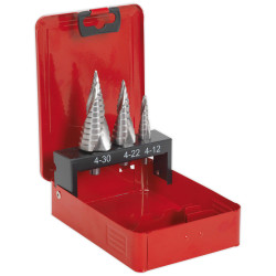 Sealey AK4743 HSS M2 Step Drill Bit Set 3pc Spiral Flute