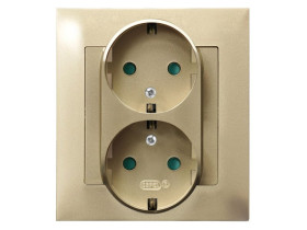 IMPRESJA Gniazdo podwójne z uziemieniem schuko z przesłonami torów prądowych kompletne z ramką złoty metalik GP-2YSP/28 OSPEL