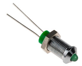 Lampka kontrolna do montażu panelowego 2V dc, zielona 6mm LED Chrom Styk ołowiowy RS PRO