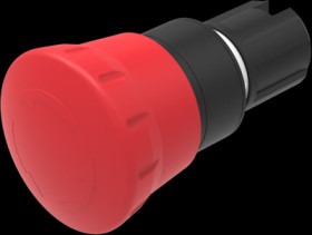 Mushroom pushbutton, rotary release, unlit, latching, waistband round, red, front ring black, mounting Ø 22.3 mm, 45-2C36.1920.0