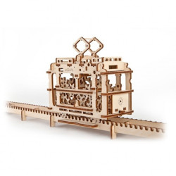 Tramwaj na szynach - model mechaniczny do składania - fornir - 154 elementy - Ugearsmodels 70008