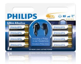bateria alkaliczna Philips Ultra Alkaline LR6 AA (blister) - 8 sztuk + Słuchawki Philips SHE1350