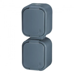 Gniazdo podwójne n/t 2x2P+Z, bryzgoszczelne z klapką, pionowe B2, IP54, NT-6B2/P, szary,OR-OE-7806/V/G