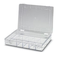 Skrzynka z przegródkami l. przedziałów: 8 szerokość: 335mm wysokość: 55mm Polistyren Przezroczysty