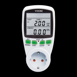Dwutaryfowy watomierz kalkulator energii z wyświetlaczem LCD 2 oddzielne taryfy wewnętrzny akumulator wersja Schuko EM-1(GS)