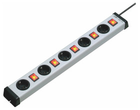 Listwa zasilająca 1.5mm², 16A, 250 V, 5 wtykowa CEE 7/7 niemieckie Schuko/francuskie dł. kabla 1.5m Czarny PVC Typ F