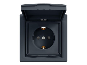 ASFORA Gniazdo pojedyncze z uziemieniem schuko z przesłonami z klapką IP44 antracyt z ramką EPH3100371 SCHNEIDER ELECTRIC