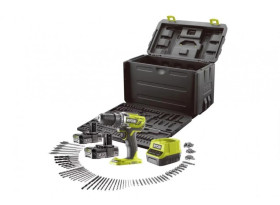 Zestaw Ryobi Wiertarko-wkrętarka akumulatorowa 18V 2x2.0Ah + akcesoria i pudełko do przechowywania