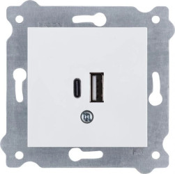 Gniazdo podwójne ładowania USB Typ C + Typ A Biały 277/01 EXEN