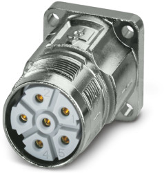 Surface mount socket, M23, 6 pole, crimp connection, standard/ONECLICK quick locking system, straight, 1628834