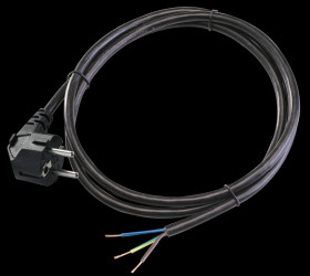 Przewód zasilający 3x1mm z wtyczką 2m czarny Tracon