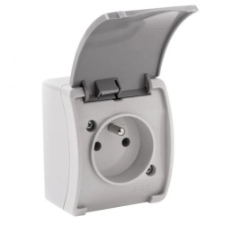 VG-1 Koala Gniazdo Pojedyncze Hermetyczne Natynkowe z Klapką Z uziemieniem (2P+Z) Bolcem Popiel Grafit