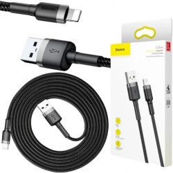 KABEL USB-A - Lightning / iPhone Baseus Cafule CALKLF-CG1 200cm Apple 1.5A CZARNO-SZARY W OPLOCIE