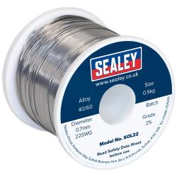 Sealey SOL22 Solder Wire Quick Flow 2% 0.7mm/22SWG 40/60 0.5kg Reel