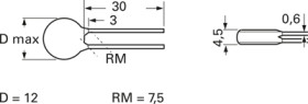 Ceramic suppression capacitor, 5 nF, 250 V (AC), ±20 %, radial, pitch 7.5 mm, Y5U, WYO502MCMCF0KR