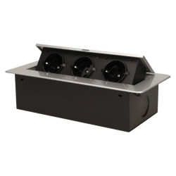 Gniazdo meblowe wpuszczane w blat z płaskim frezowanym rantem, 3x2P+Z (Schuko), srebrne ,OR-AE-1336/G(GS)