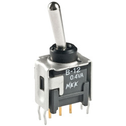NKK Switches B12JB 0.1A Submin Toggle SPST On-On 28VDC 6.3mm Straight Bkt