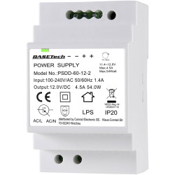 Basetech BT-2250320 PSDD-60-12-2 DIN Rail PSU 12V 4.5A 54W 2 Outputs