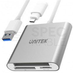 UNITEK Czytnik kart pamięci SD / MicroSD / Slot CFast na USB 3.0 A (wtyk) z adapterem USB Typ C Szary