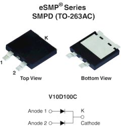 V10D100C Dual High Voltage TMBS&#174; (Trench MOS Barrier Schottky) Rectifier Ultra Low VF = 0.48 V at IF = 2.5 A