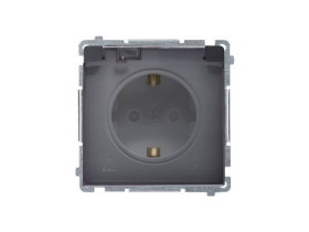 SIMON BASIC Gniazdo schuko do wersji IP44 (moduł) 16A 250V zaciski śrubowe grafit matowy klapka transparentna BMGSZ1B.01/28A KON