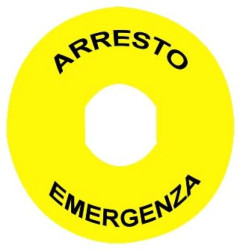 Etykieta ozn.-O90 do przyc. awar. zatrzym. ARRESTO DE EMERGENCA/logo ISO13850 ZBY8630