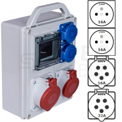 Rozdzielnica budowlana R-BOX IP44 przenośna 4 modułowa + [5P]/32A + [5P]/16A + 2x[2P+Z]/250V IP44 PAWBOL