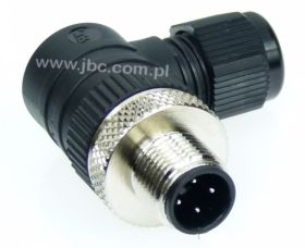 RSCW 4/7, M12, 4 styki, złącze męskie (wtyk) kątowe, dławik SW15 (3-6.5mm), nakrętka metalowa, czarne, LUMBERG, 11603, RSCW47, Z