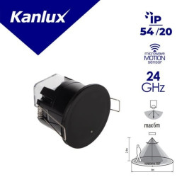 Czujnik ruchu mikrofalowy PRESENSOR-O-WR-B PT 24GHz max 6m 360 st. 3–2000 lx IP54/20 IIkl. wstropowy czarny 38753